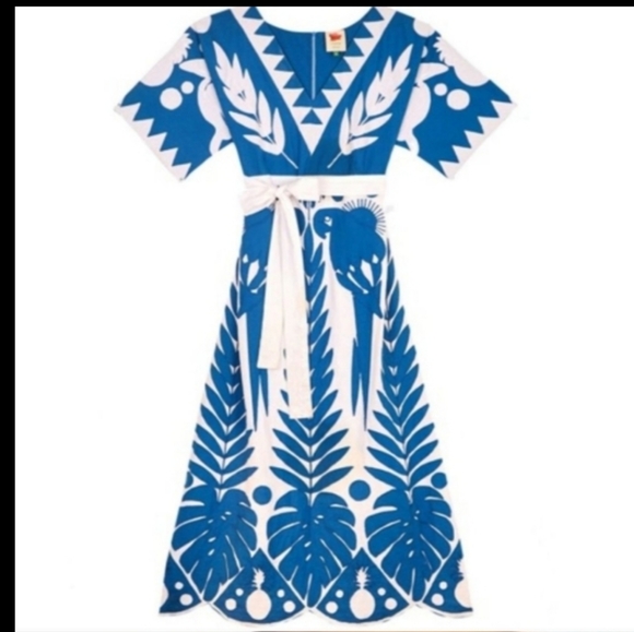 XS/S Farm Rio Blue Embroidered Maxidress - Picture 3 of 5